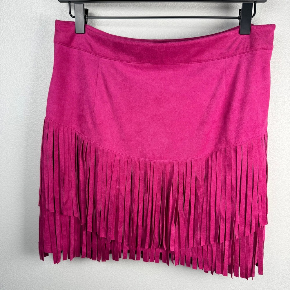 SINCERELY JULES Pink Suede Fringe Mini Skirt Women's Size Large